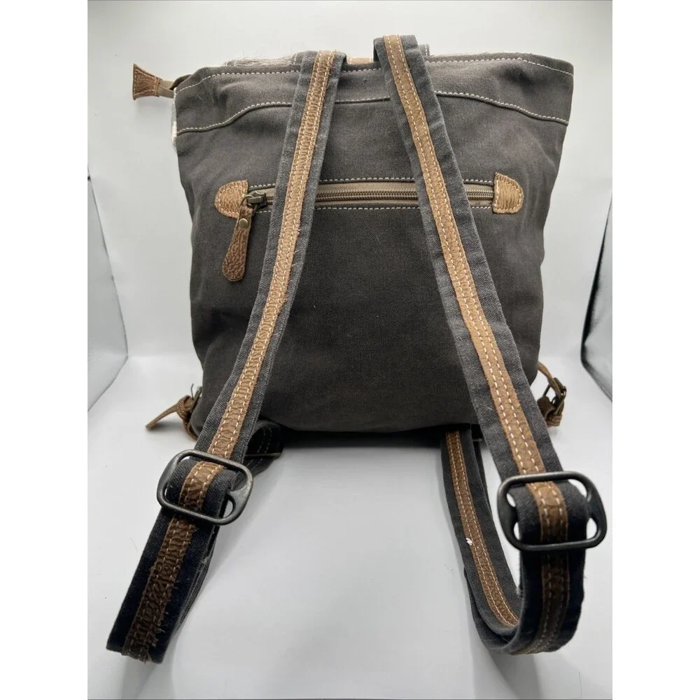 Myra Bag‎ Aztec Motif, Leather, Cotton Backpack, Flap Closure, Grey/White, VGC
